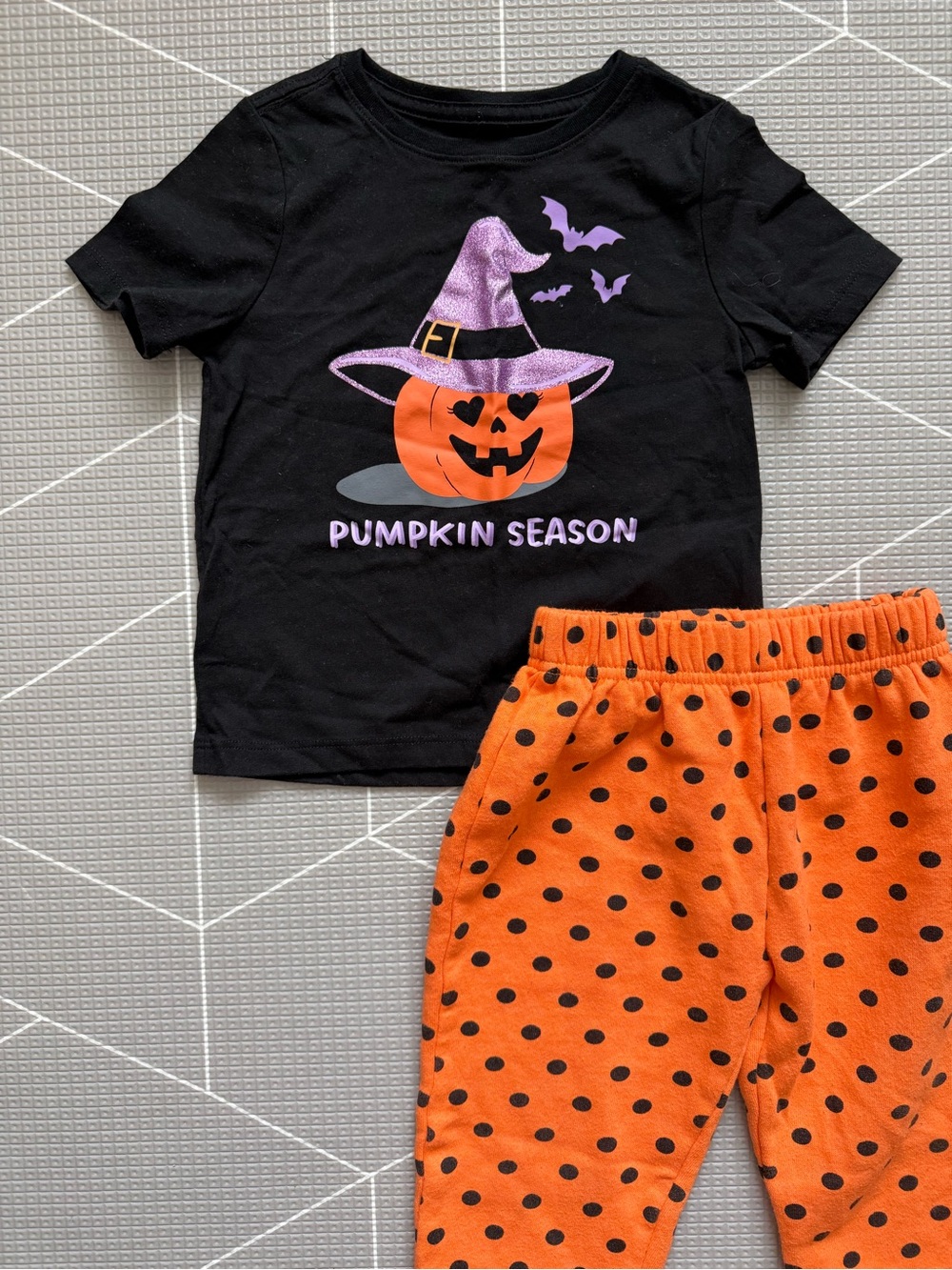 Baby/Toddler “Pumpkin Season” black graphic short sleeve tee & orange polka dot